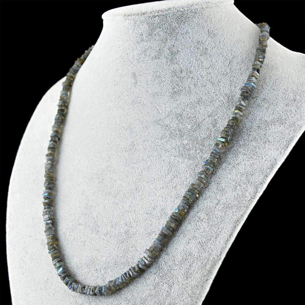 gemsmore:Blue Flash Labradorite Necklace Natural Untreated Beads