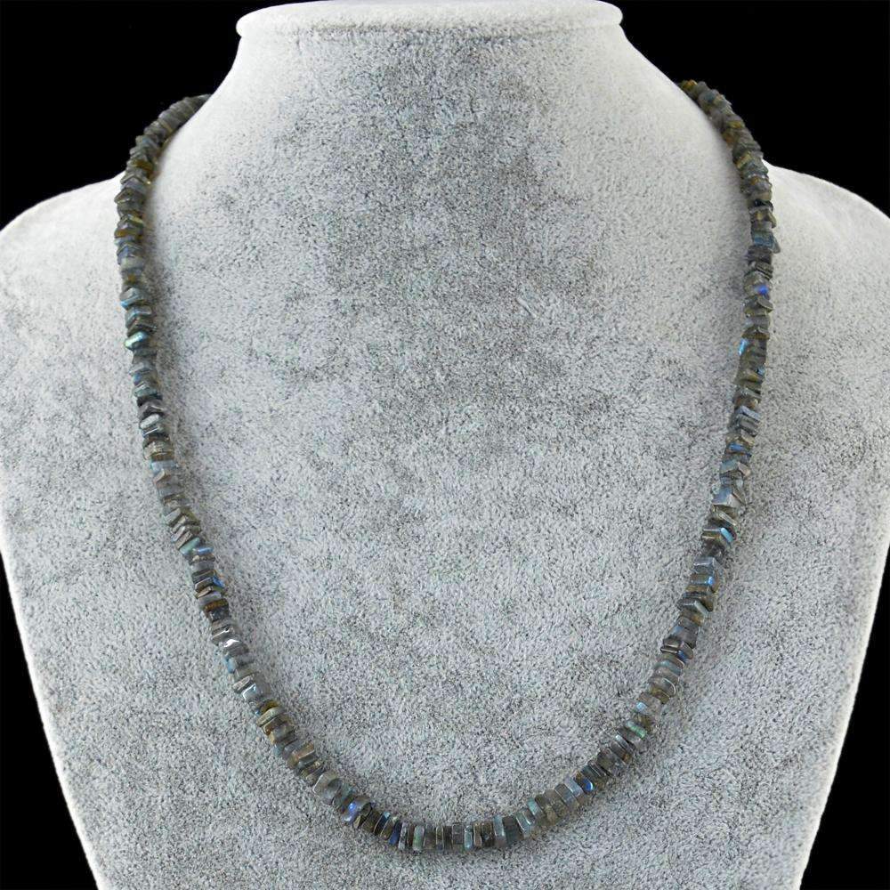 gemsmore:Blue Flash Labradorite Necklace Natural Untreated Beads
