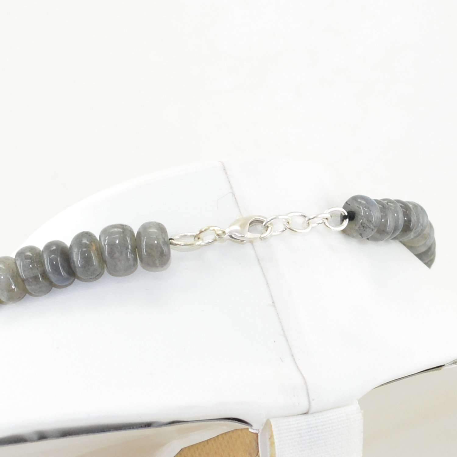 gemsmore:Blue Flash Labradorite Necklace Single Strand Natural Round Beads