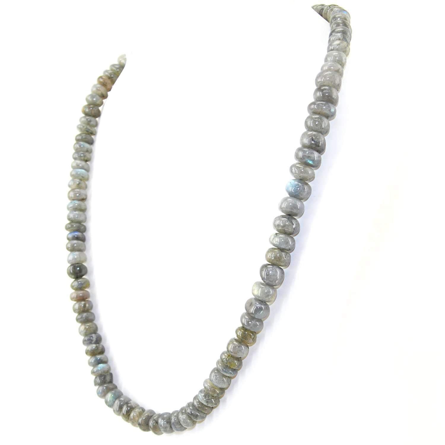 gemsmore:Blue Flash Labradorite Necklace Single Strand Natural Round Beads