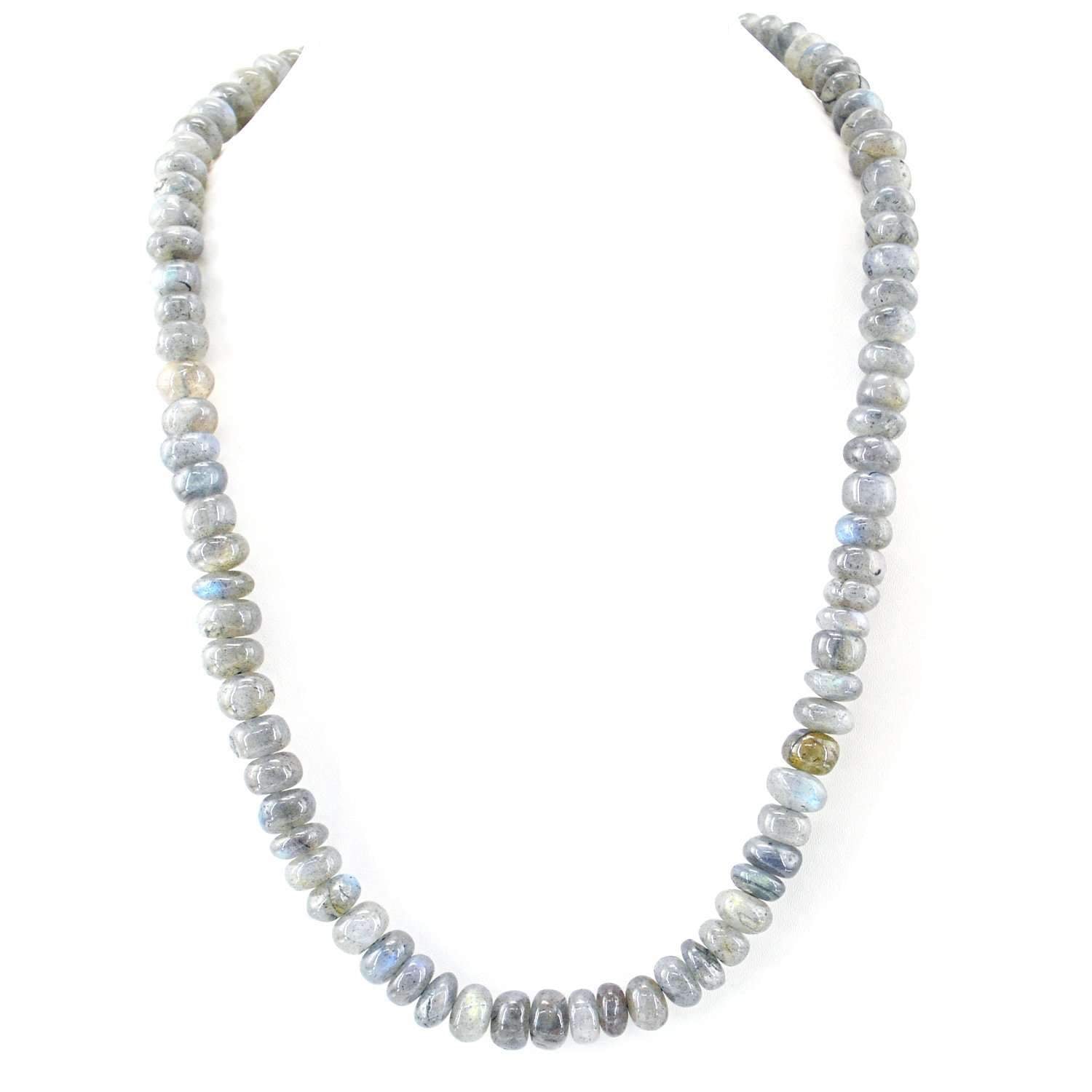 gemsmore:Blue Flash Labradorite Necklace Single Strand Natural Round Beads