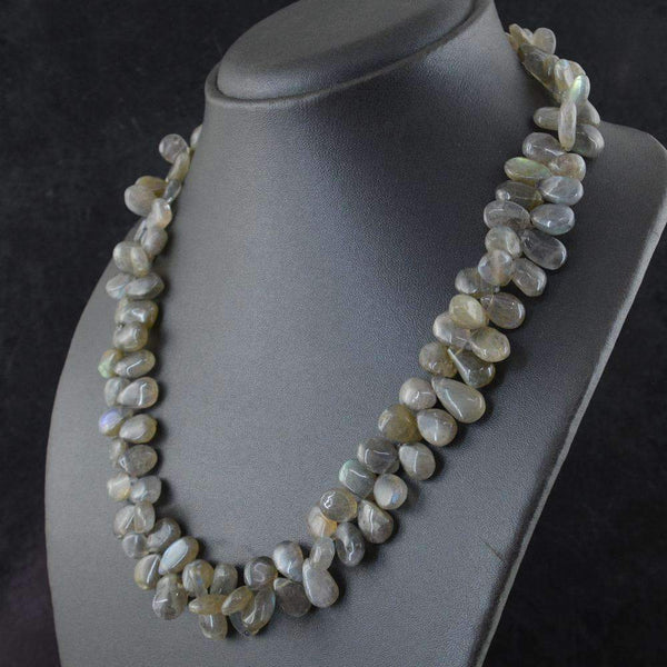 gemsmore:Blue Flash Labradorite Necklace Untreated Pear Shape Beads