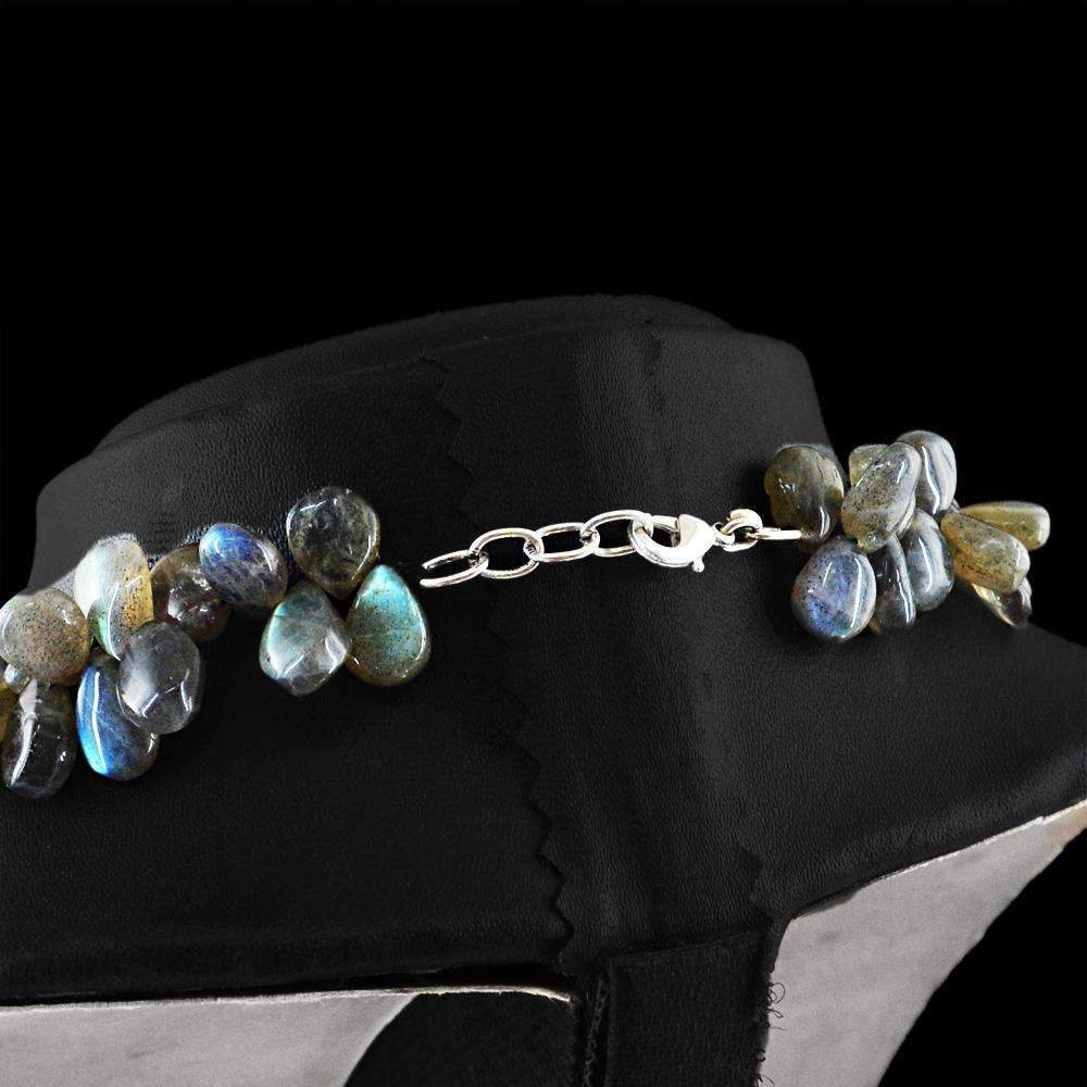 gemsmore:Blue Flash Labradorite Necklace Untreated Pear Shape Beads