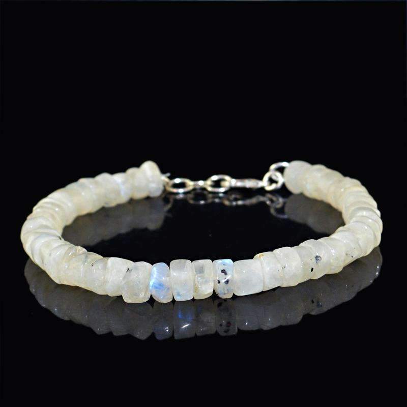 gemsmore:Blue Flash Moonstone Bracelet Natural Round Shape Beads