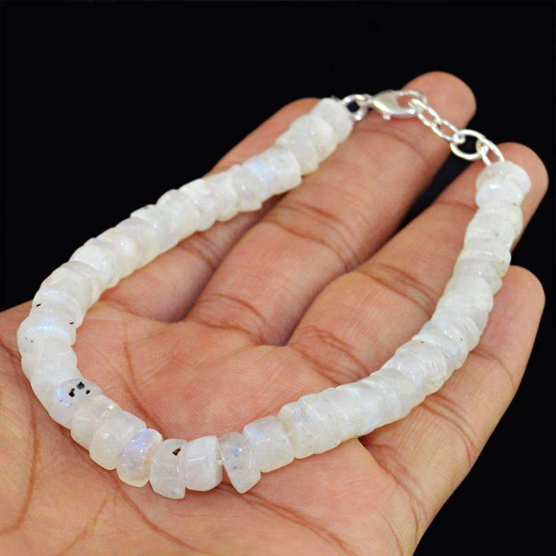 gemsmore:Blue Flash Moonstone Bracelet Natural Round Shape Beads