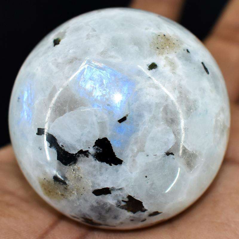 gemsmore:Blue Flash Moonstone Hand Carved Healing Sphere