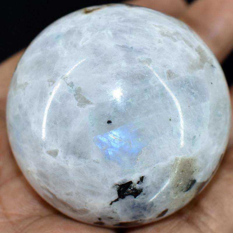 gemsmore:Blue Flash Moonstone Hand Carved Healing Sphere