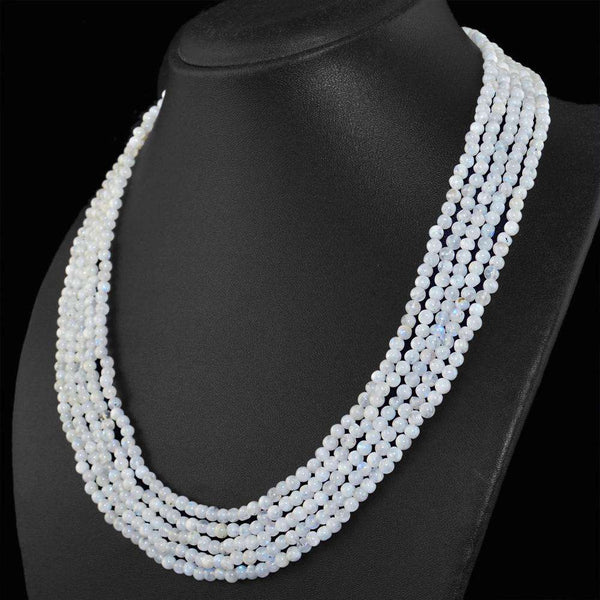 gemsmore:Blue Flash Moonstone Necklace Natural 5 Strand Round Shape Beads