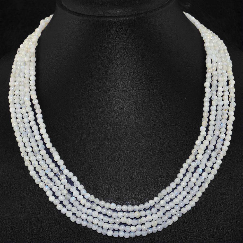 gemsmore:Blue Flash Moonstone Necklace Natural 5 Strand Round Shape Beads