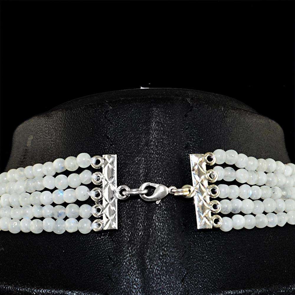 gemsmore:Blue Flash Moonstone Necklace Natural 5 Strand Round Shape Beads