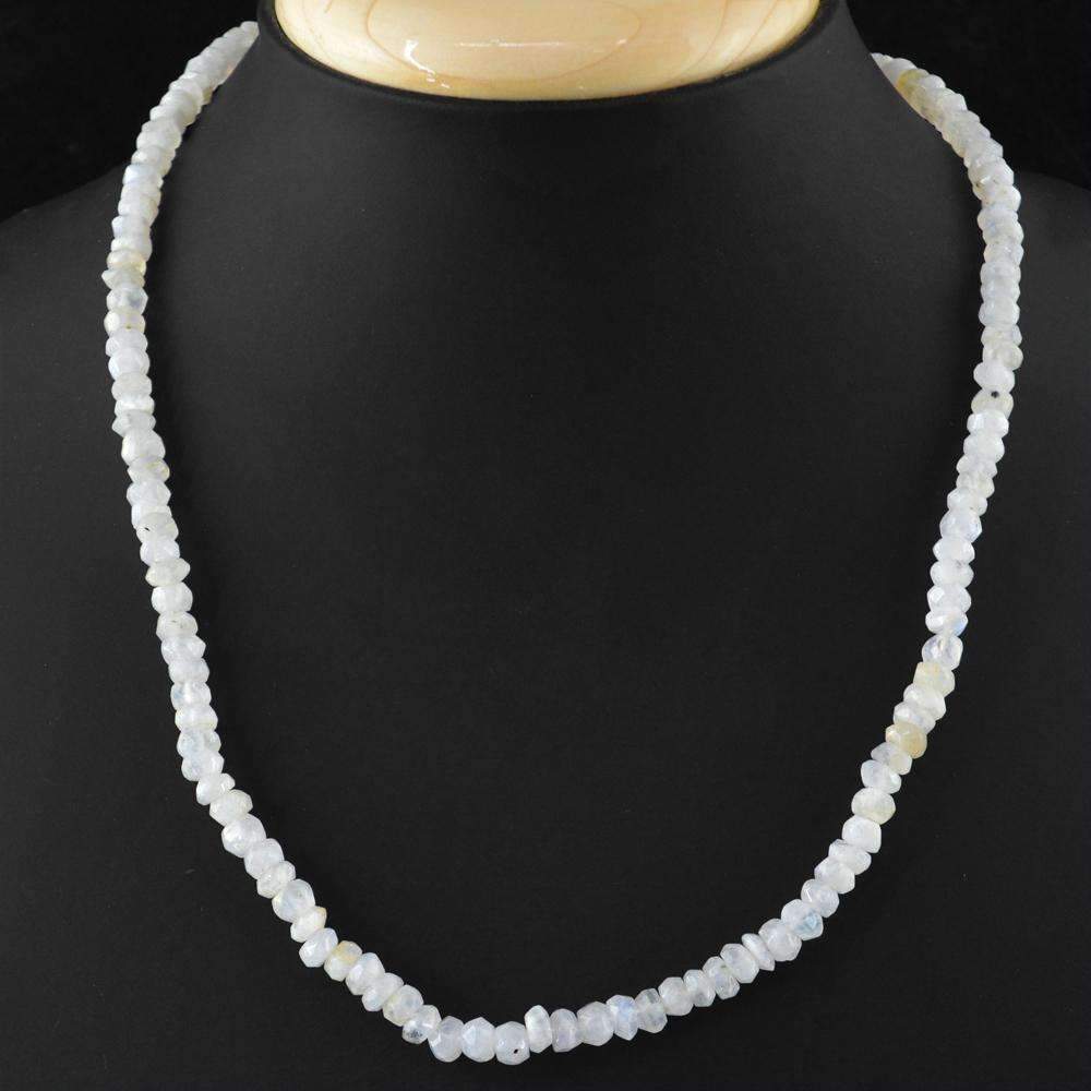 gemsmore:Blue Flash Moonstone Necklace Natural Faceted Round Beads