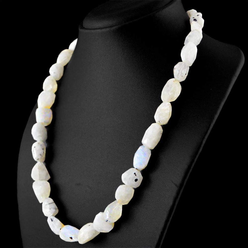 gemsmore:Blue Flash Moonstone Necklace Natural Faceted Untreated Beads