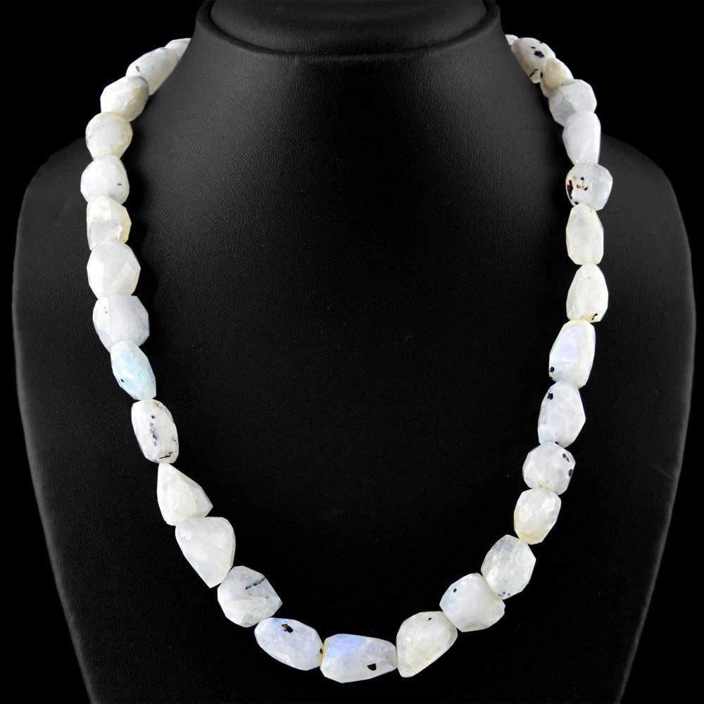 gemsmore:Blue Flash Moonstone Necklace Natural Faceted Untreated Beads