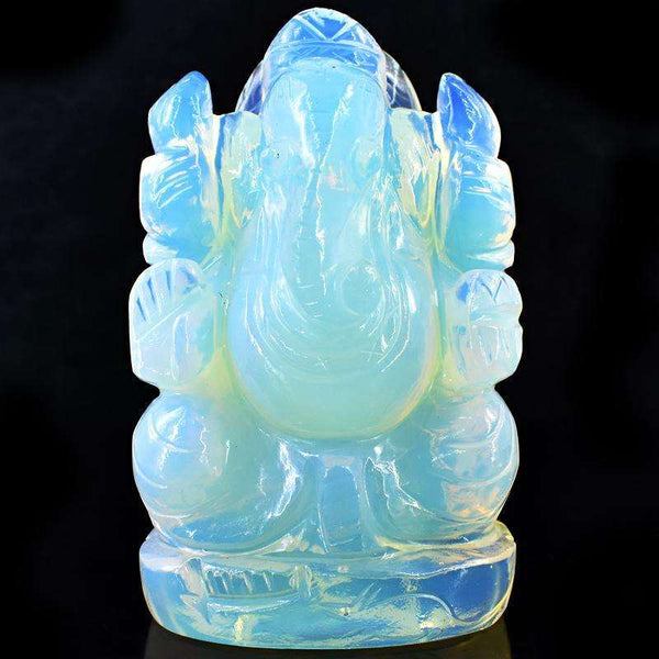 gemsmore:Blue Flash Opalite Hand Carved Color Play Lord Ganesha Idol
