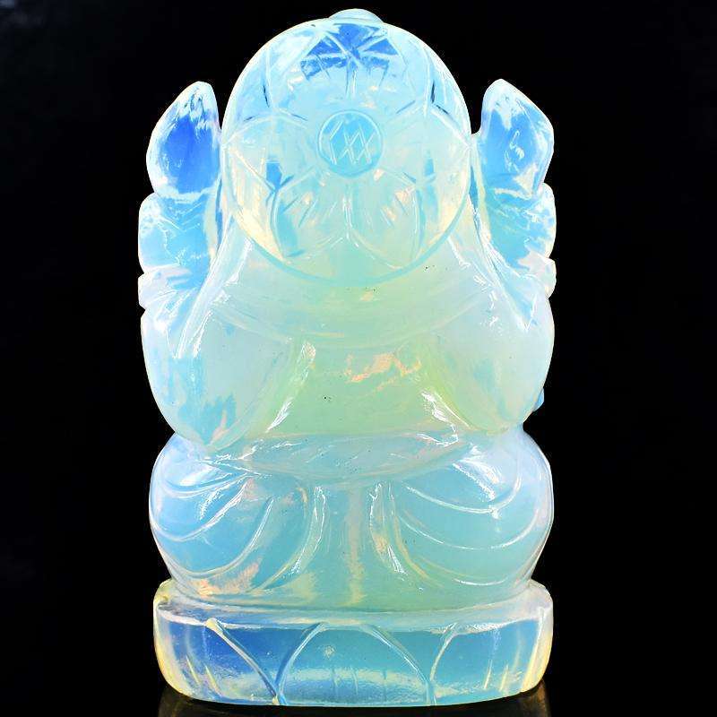 gemsmore:Blue Flash Opalite Hand Carved Color Play Lord Ganesha Idol