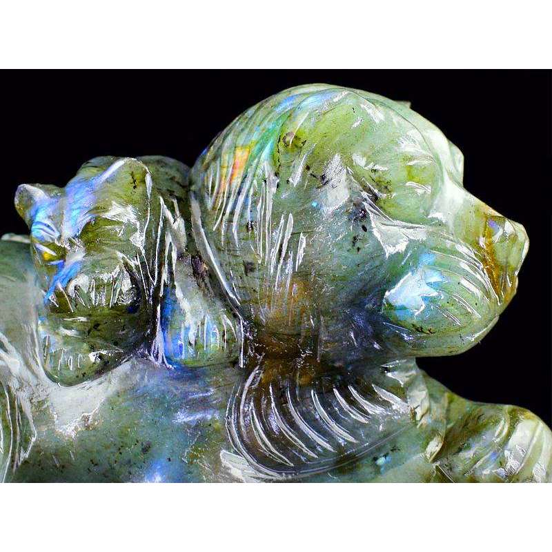 gemsmore:Blue Flash Top Labradorite Carved Lion With Its Cub