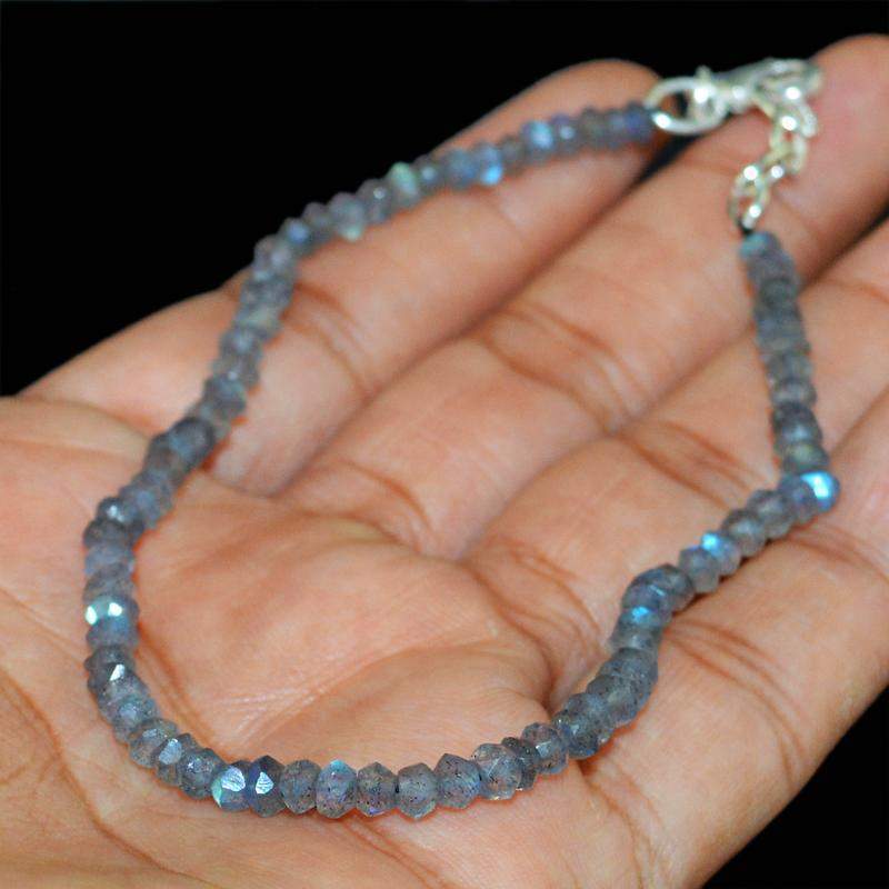 gemsmore:Blue & Golden Flash Labradorite Bracelet Natural Faceted Beads