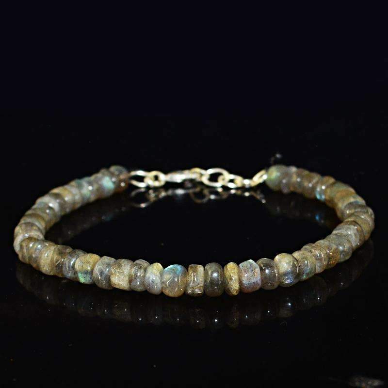 gemsmore:Blue & Golden Flash Labradorite Bracelet Natural Round Shape Beads