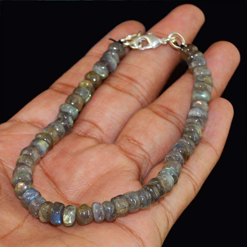 gemsmore:Blue & Golden Flash Labradorite Bracelet Natural Round Shape Beads