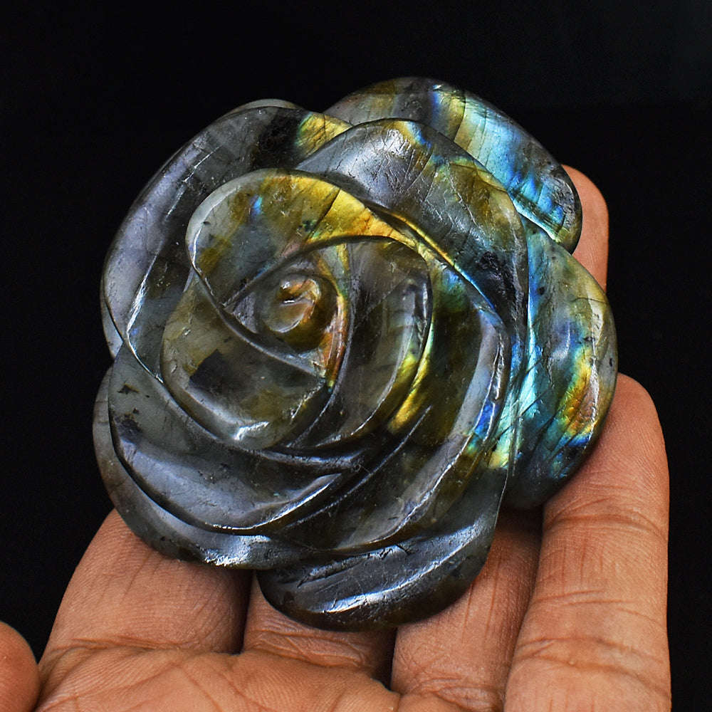 gemsmore:Blue & Golden Flash Labradorite Hand Carved Rose