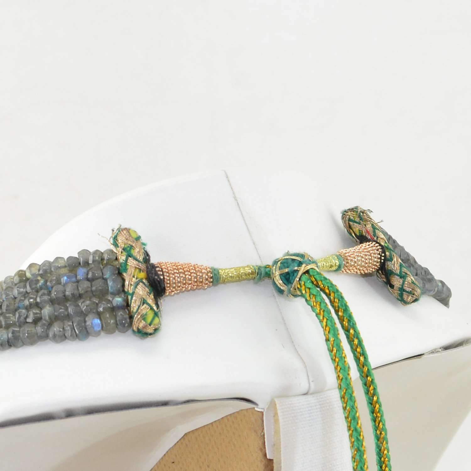 gemsmore:Blue & Golden Flash Labradorite Necklace Faceted Beads - Natural 5 Line Round Shape