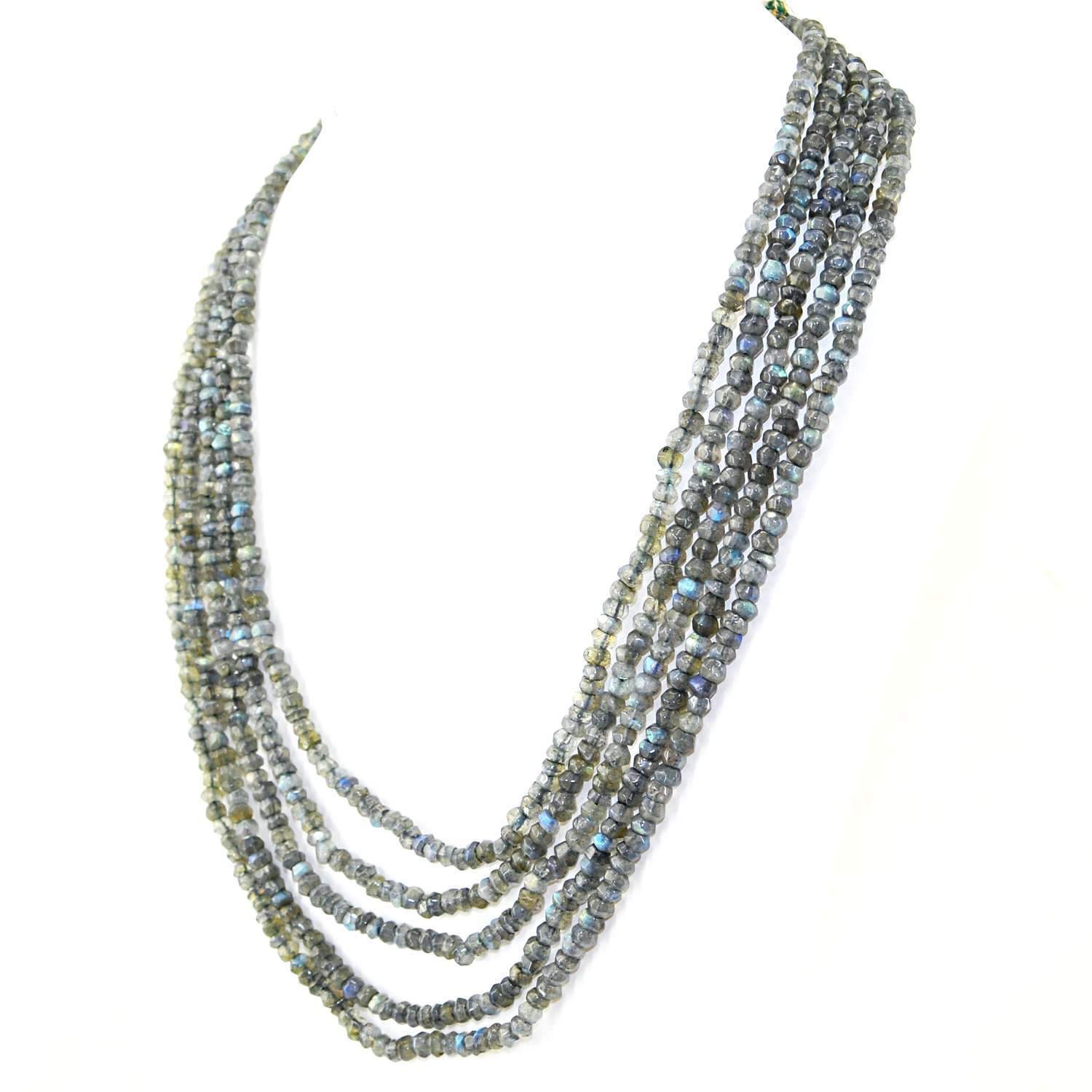 gemsmore:Blue & Golden Flash Labradorite Necklace Faceted Beads - Natural 5 Line Round Shape