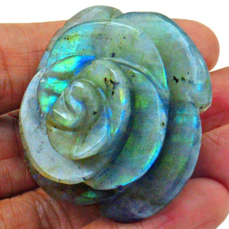 gemsmore:Blue & Green Flash Labradorite Hand Carved Rose