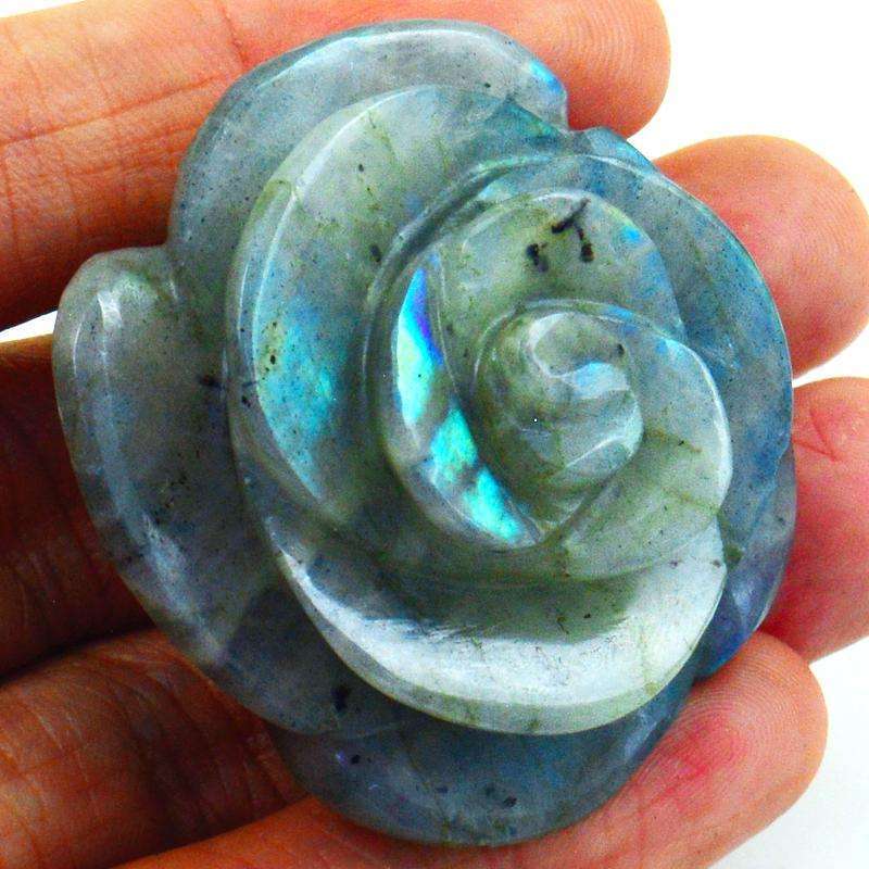 gemsmore:Blue & Green Flash Labradorite Hand Carved Rose