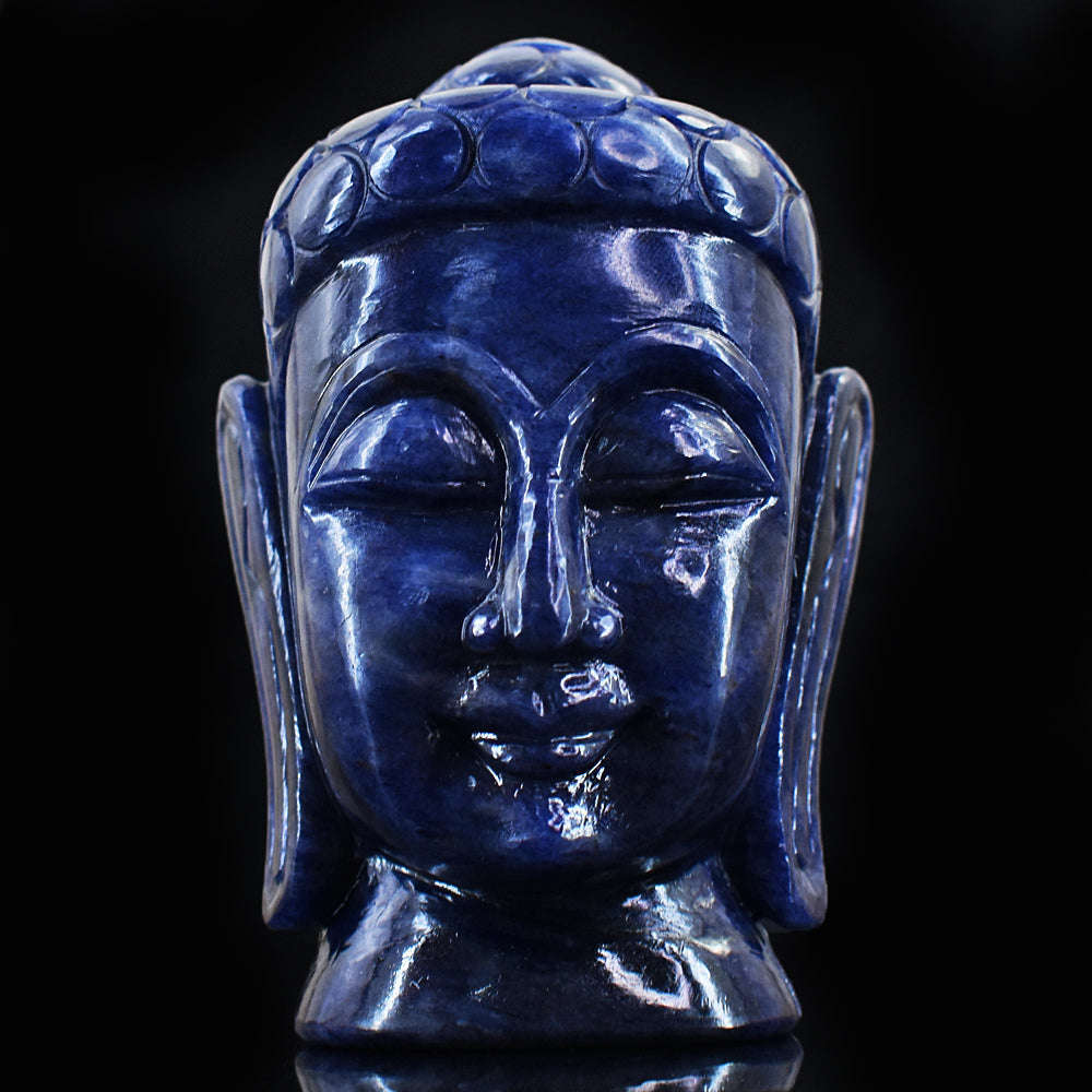 gemsmore:Blue Iolite Hand Carved Lord Buddha Head Idol Gemstone