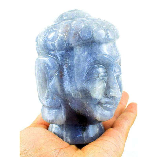 gemsmore:Blue Iolite Hand Carved Lord Buddha Head Idol Gemstone