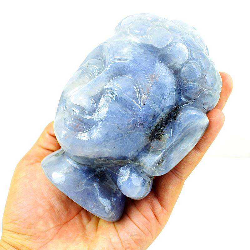 gemsmore:Blue Iolite Hand Carved Lord Buddha Head Idol Gemstone