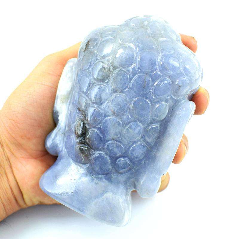 gemsmore:Blue Iolite Hand Carved Lord Buddha Head Idol Gemstone