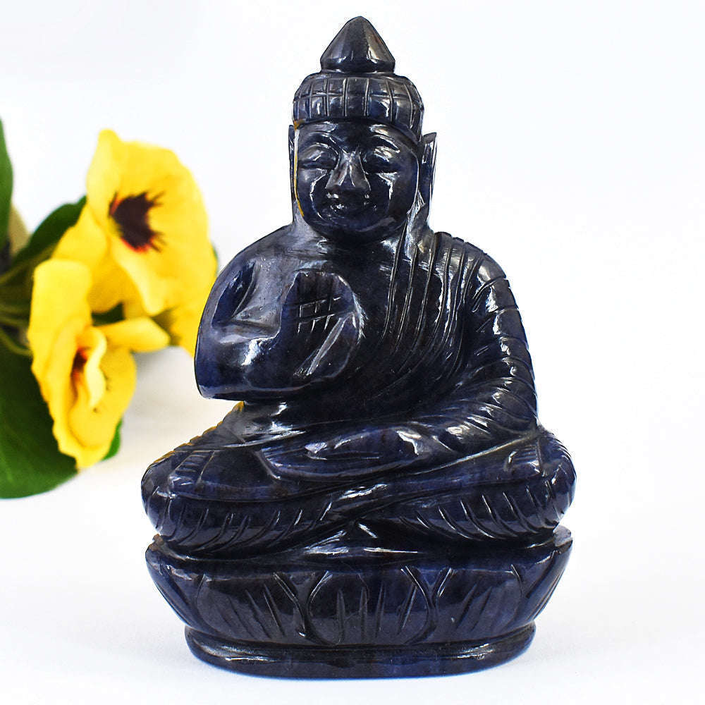 gemsmore:Blue Iolite Hand Carved Lord Buddha Idol Gemstone