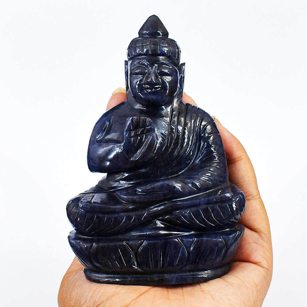 gemsmore:Blue Iolite Hand Carved Lord Buddha Idol Gemstone