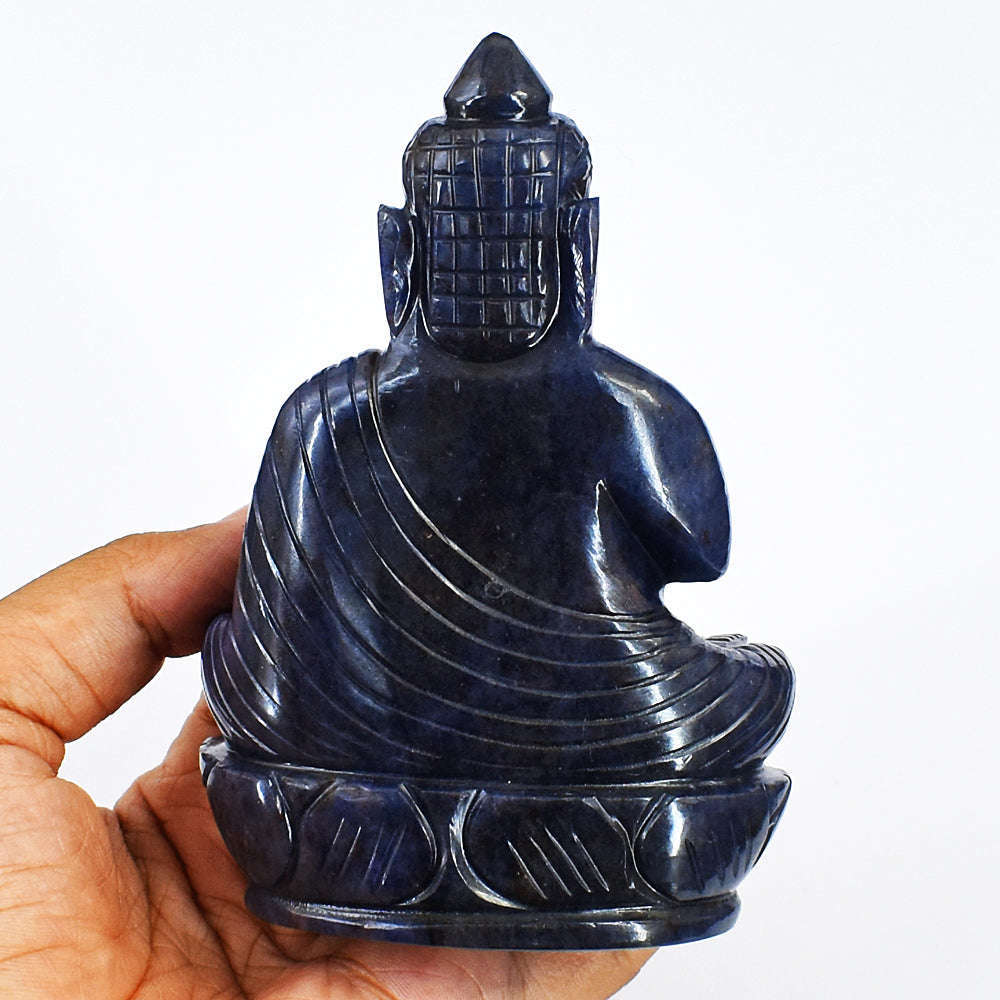 gemsmore:Blue Iolite Hand Carved Lord Buddha Idol Gemstone