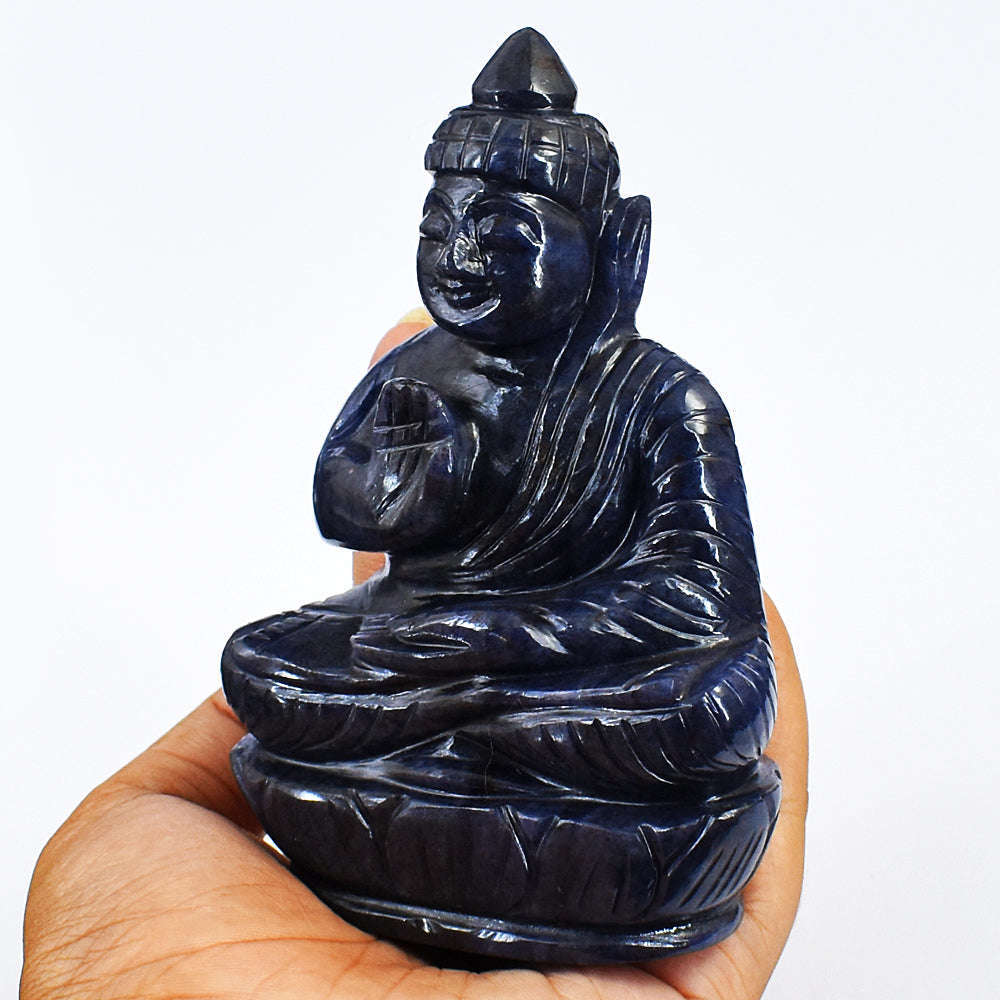 gemsmore:Blue Iolite Hand Carved Lord Buddha Idol Gemstone