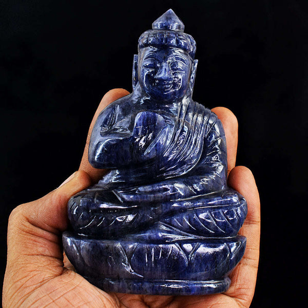 gemsmore:Blue Iolite Hand Carved Lord Buddha Idol Gemstone