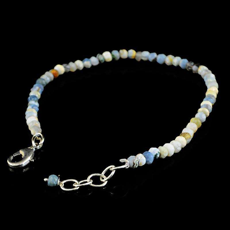 gemsmore:Blue Lace Agate Bracelet Natural Round Shape Faceted Beads