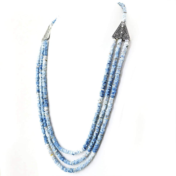 gemsmore:Blue Lace Agate Necklace Natural 3 Strand Untreated Beads - Best Quality
