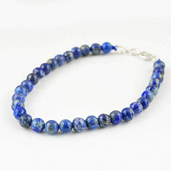 gemsmore:Blue Lapis Lazuli Beads Bracelet - Natural Round Shape Beads