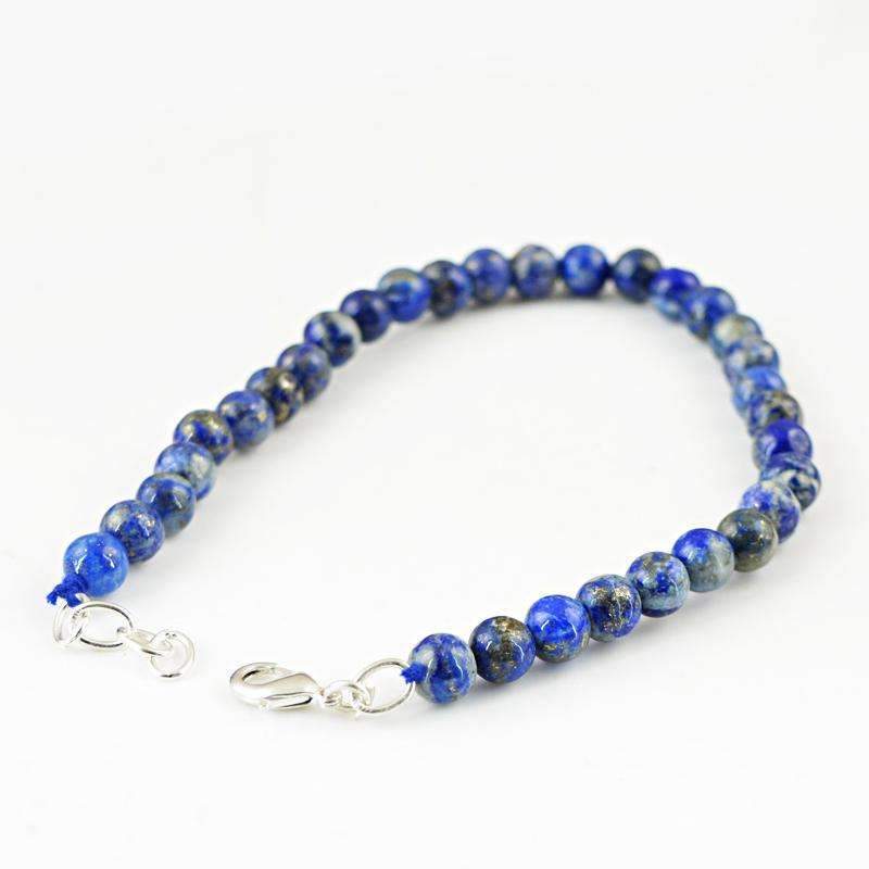 gemsmore:Blue Lapis Lazuli Beads Bracelet - Natural Round Shape Beads