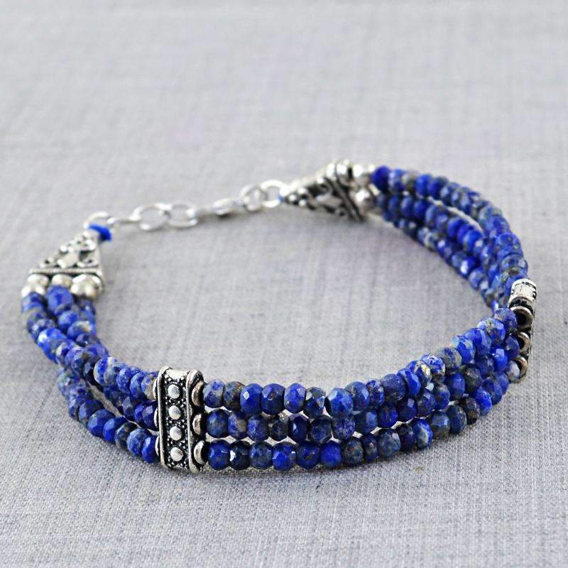 gemsmore:Blue Lapis Lazuli Beads Bracelet Natural Faceted Round Shape Beads