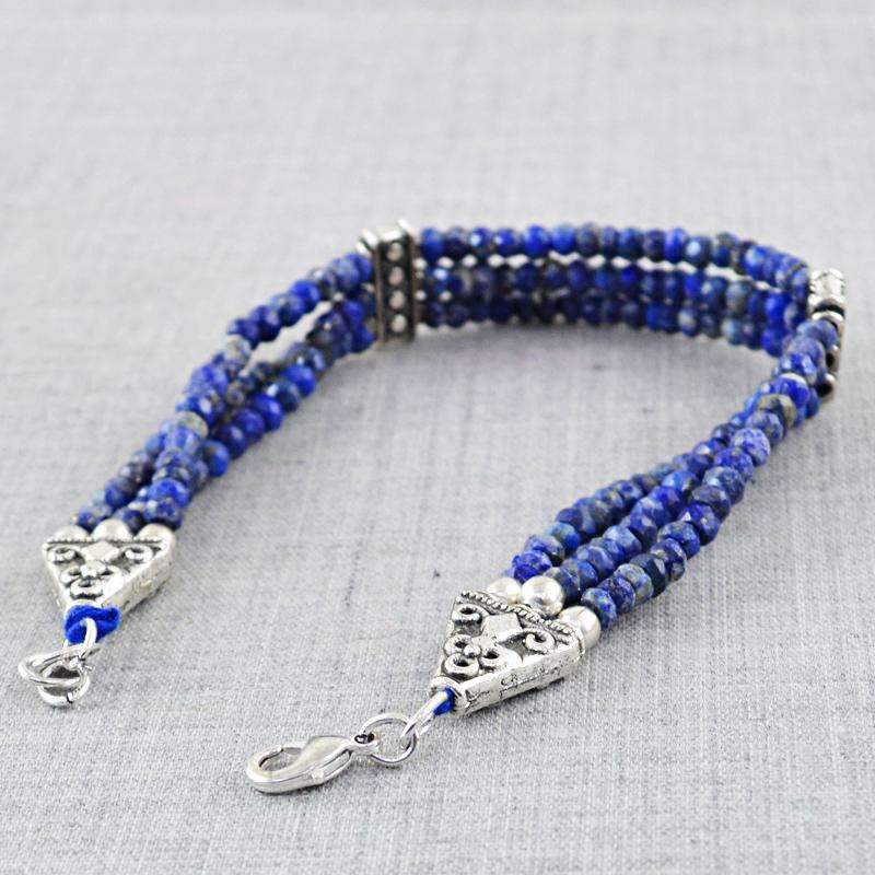 gemsmore:Blue Lapis Lazuli Beads Bracelet Natural Faceted Round Shape Beads