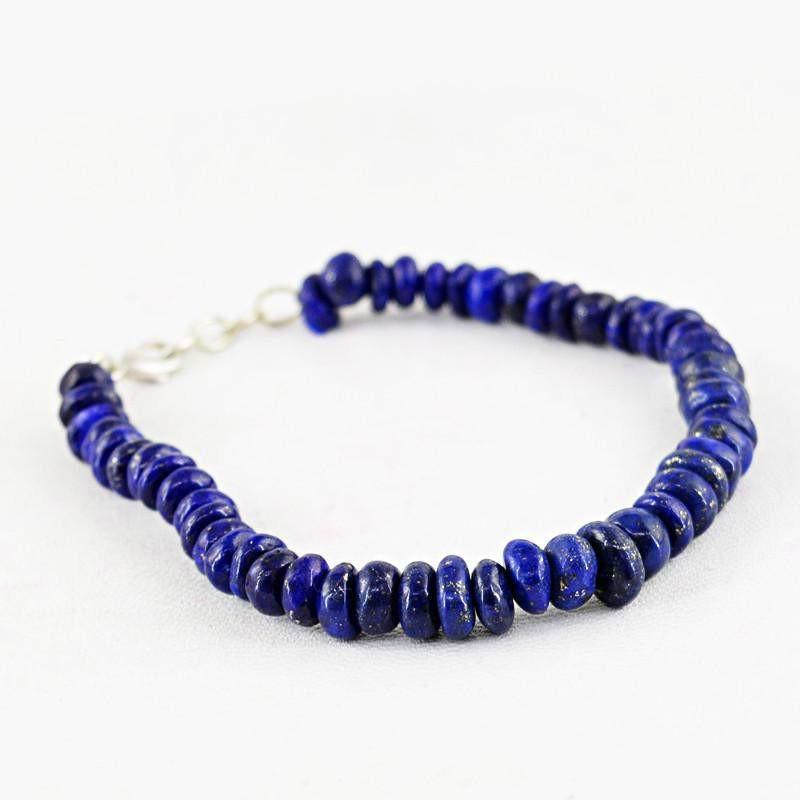 gemsmore:Blue Lapis Lazuli Bracelet Natural Untreated Round Shape Beads