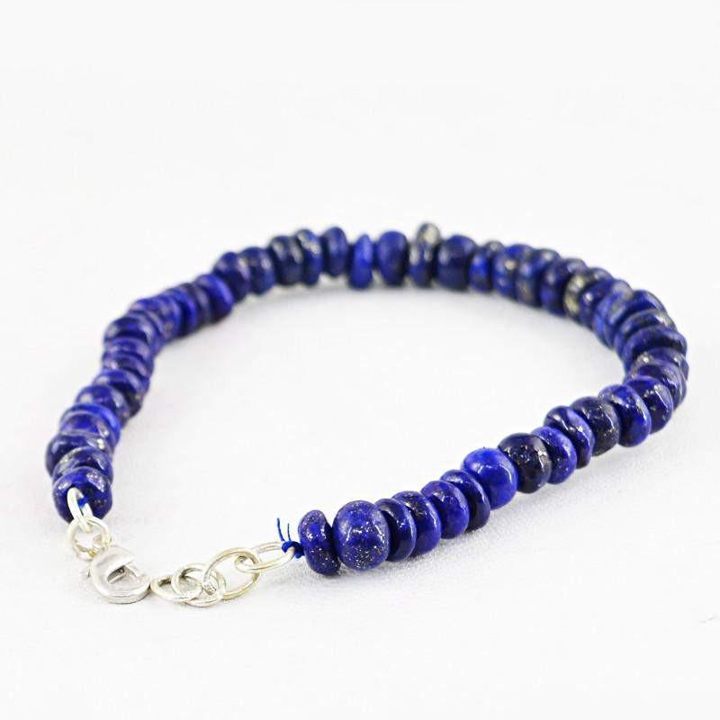 gemsmore:Blue Lapis Lazuli Bracelet Natural Untreated Round Shape Beads