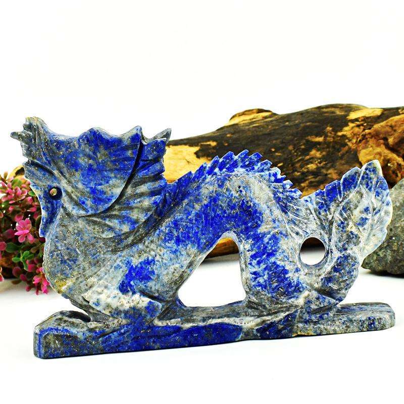 gemsmore:Blue Lapis Lazuli Carved Dragon Carving Real Gemstone