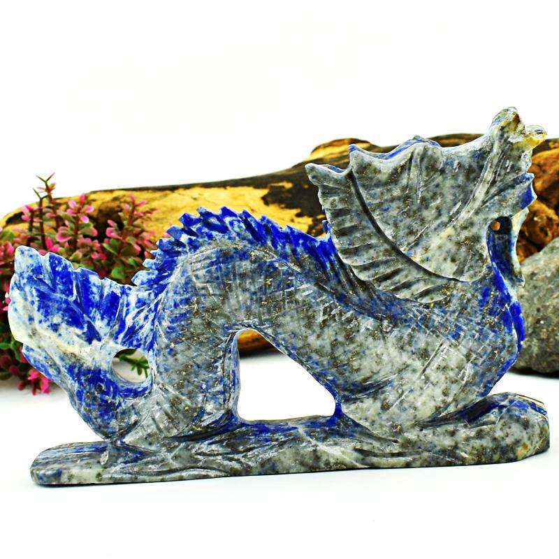 gemsmore:Blue Lapis Lazuli Carved Dragon Carving Real Gemstone