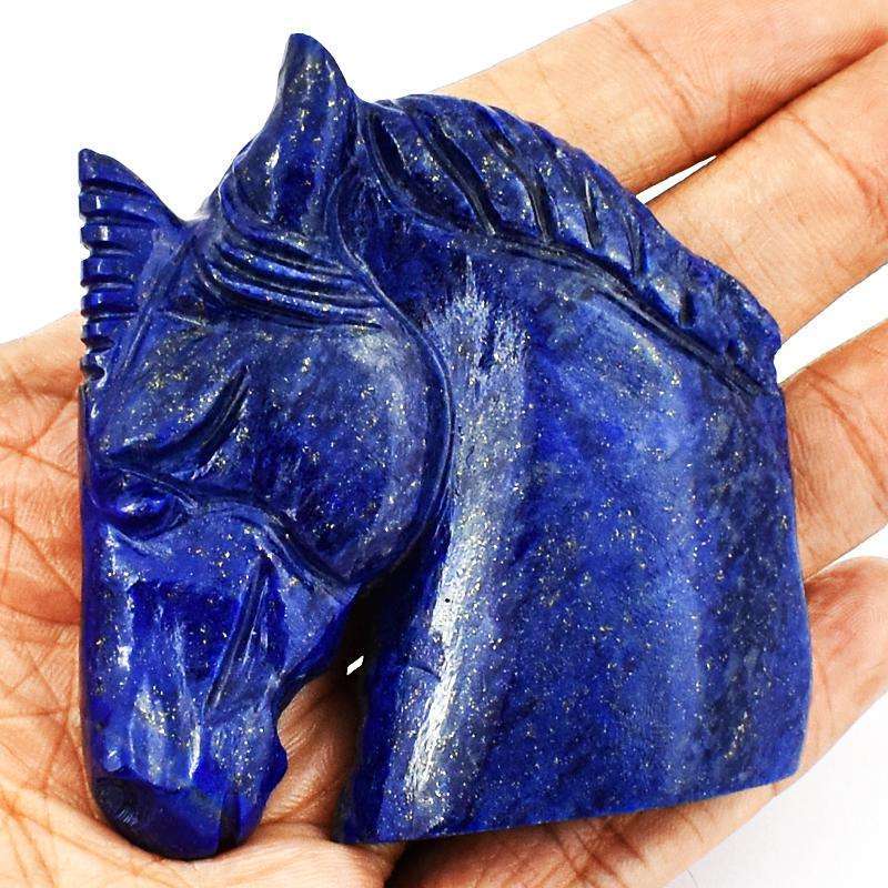 gemsmore:Blue Lapis Lazuli Carved Horse Bust - Amazing