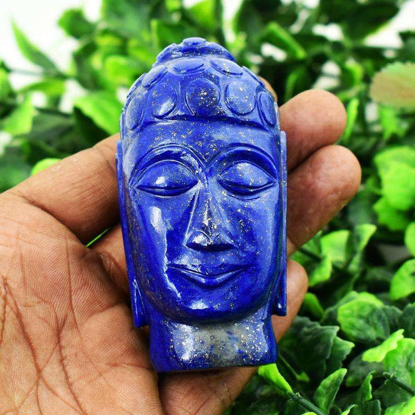 gemsmore:Blue Lapis Lazuli Carved Lord Buddha Head Idol