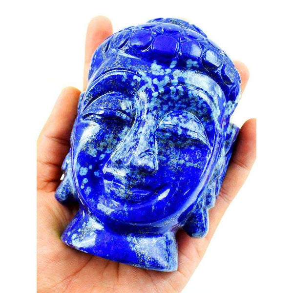 gemsmore:Blue Lapis Lazuli Carved Lord Buddha Head Idol Gemstone